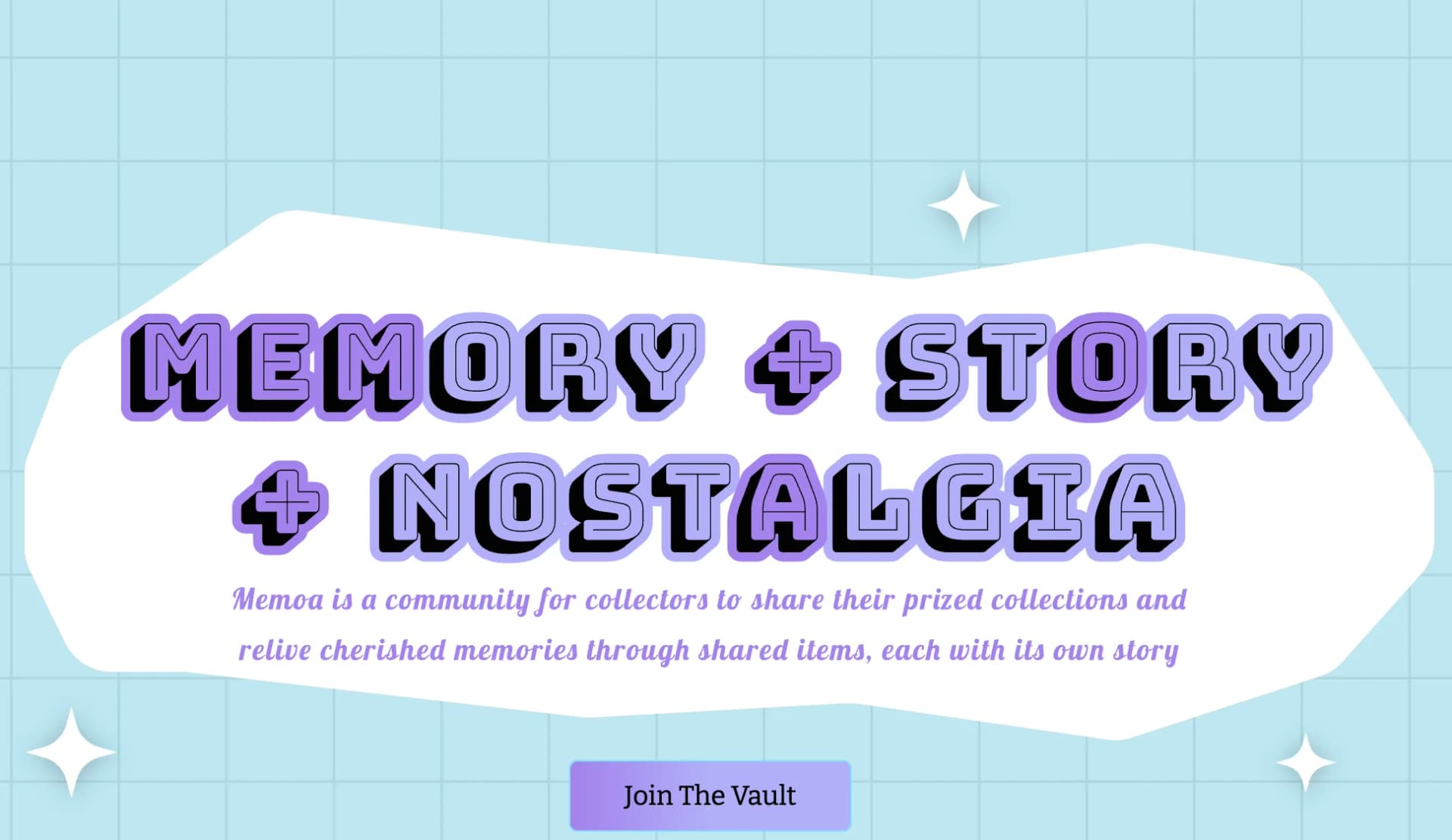 Memoa landing page: Memory + Story + Nostalgia